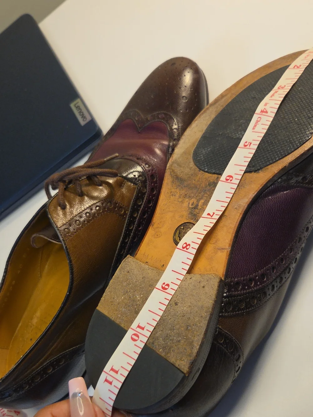 GUCCI Mens Two-Tone Brown and Burgundy Wingtip Dress Shoes Size 40